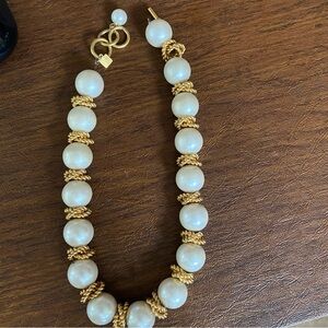 Anne Klein 1980's Lion Tag Vintage Chunky Pearl Twisted Gold Choker Necklace 18”